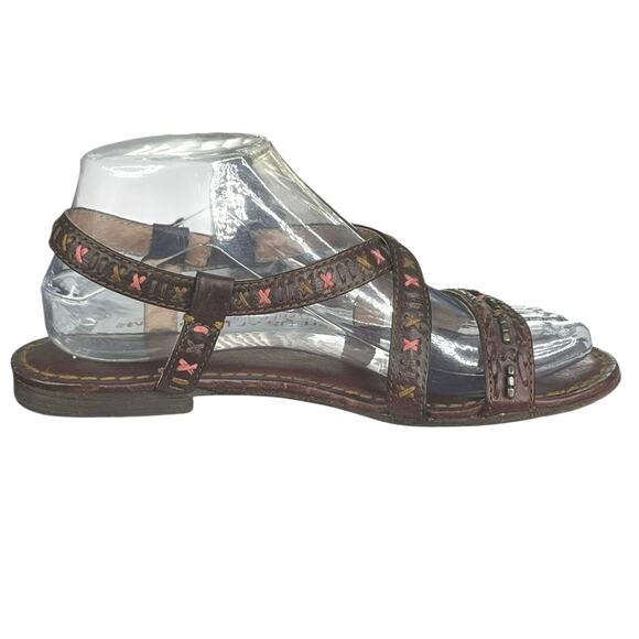 Frye Women’s Carson Boho Brown Leather Huarachi Criss Cross Sandal Size US 7 - Picture 4 of 11